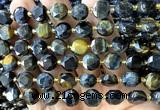 CCB2199 15 inches 10mm faceted coin yellow & blue tiger eye beads