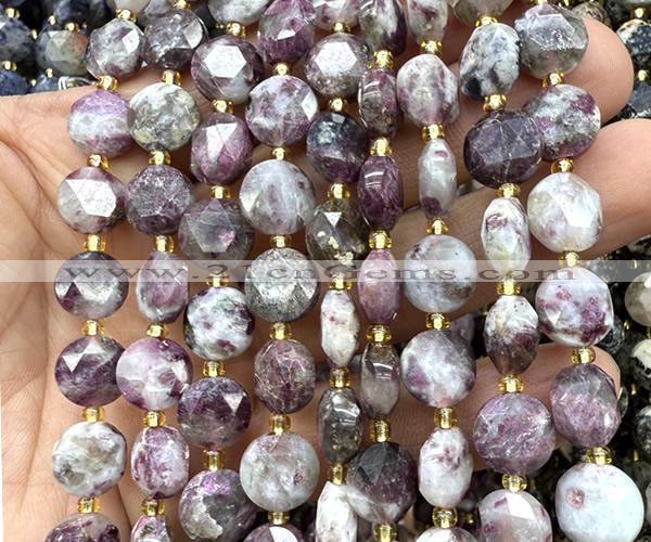 CCB2208 15 inches 10mm faceted coin plum blossom tourmaline beads