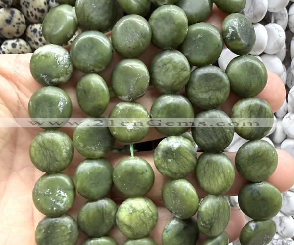 CCB2258 15 inches 15mm flat round matte China jade beads