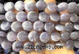 CCB2277 15 inches 15mm flat round matte lepidolite beads wholesale