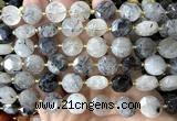 CCB2306 15 inches 12mm faceted coin black rutilated quartz beads