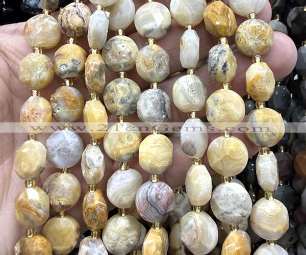 CCB2317 15 inches 12mm faceted coin yellow crazy lace agate beads