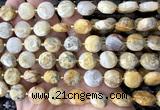 CCB2317 15 inches 12mm faceted coin yellow crazy lace agate beads