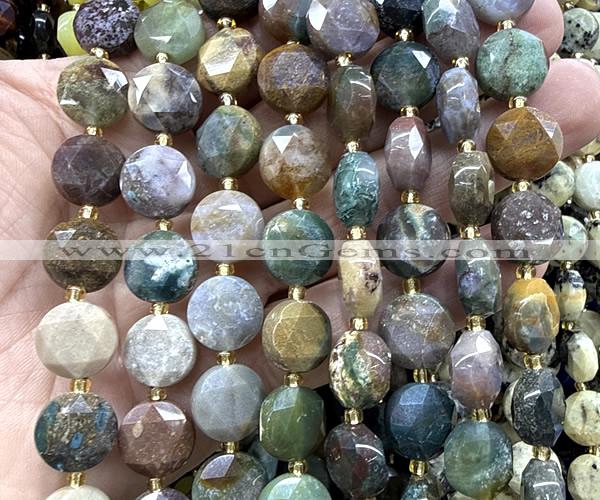 CCB2319 15 inches 12mm faceted coin Indian agate gemstone beads