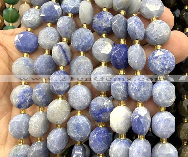 CCB2327 15 inches 12mm faceted coin blue aventurine jade beads