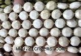 CCB2335 15 inches 12mm faceted coin white fossil jasper beads