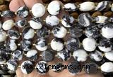 CCB2350 15 inches 12mm faceted coin black & white jasper beads