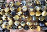 CCB2363 15 inches 12mm faceted coin golden & blue tiger eye beads
