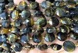 CCB2364 15 inches 12mm faceted coin yellow & blue tiger eye beads