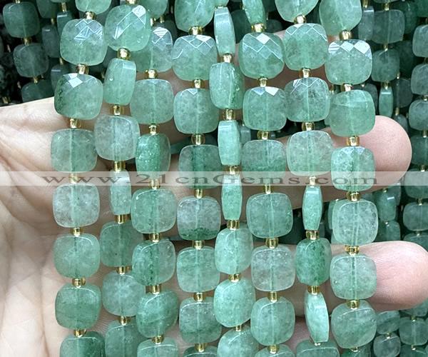 CCB2403 15 inches 10mm faceted square green strawberry quartz beads