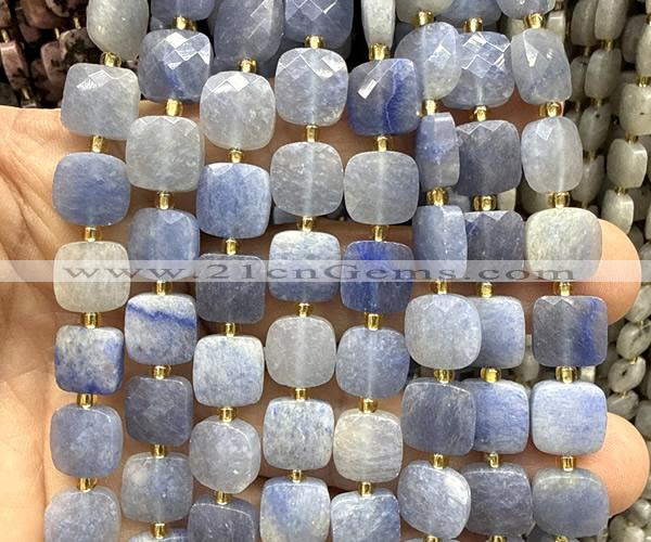 CCB2406 15 inches 10mm faceted square blue aventurine jade beads