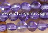 CCB531 15.5 inches 4mm faceted coin amethyst gemstone beads