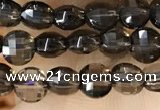 CCB534 15.5 inches 4mm faceted coin smoky quartz beads