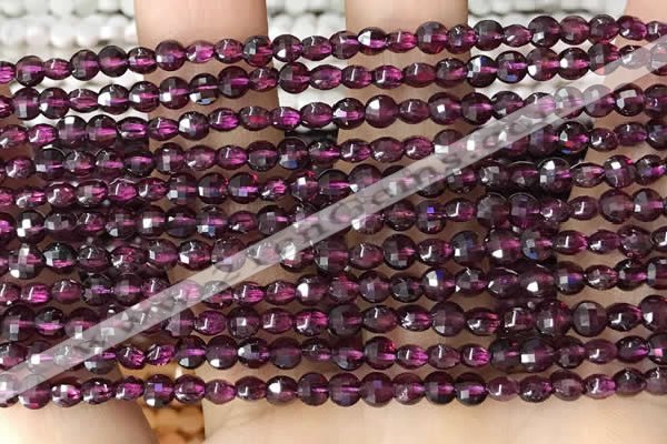 CCB537 15.5 inches 4mm faceted coin purple garnet beads wholesale