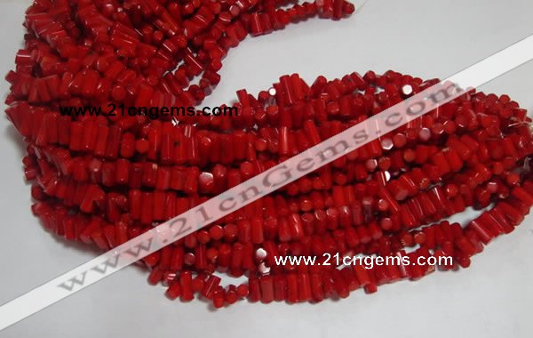 CCB54 15.5 inches 5*8mm faceted column red coral beads Wholesale