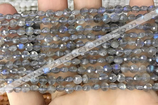 CCB540 15.5 inches 4mm faceted coin labradorite gemstone beads