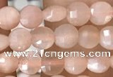 CCB543 15.5 inches 4mm faceted coin peach moonstone beads