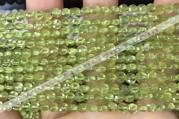 CCB547 15.5 inches 4mm faceted coin peridot gemstone beads