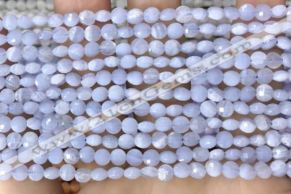 CCB551 15.5 inches 4mm faceted coin blue lace agate beads