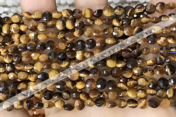 CCB555 15.5 inches 4mm faceted coin yellow tiger eye beads