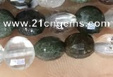 CCB604 15.5 inches 6mm faceted coin green phantom quartz beads