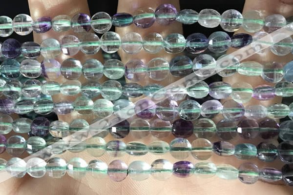 CCB605 15.5 inches 6mm faceted coin fluorite gemstone beads