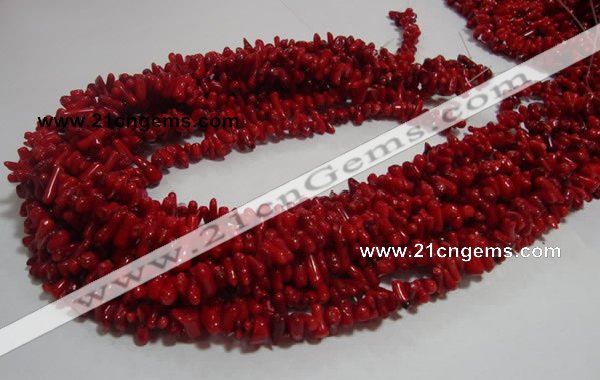 CCB61 15.5 inch 4*11mm irregular branch red coral chip beads