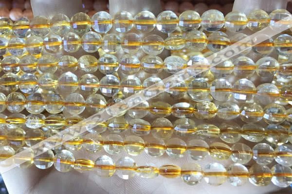 CCB610 15.5 inches 6mm faceted coin golden rutilated quartz beads