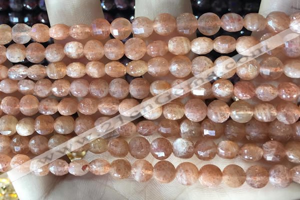 CCB628 15.5 inches 6mm faceted coin natural sunstone gemstone beads