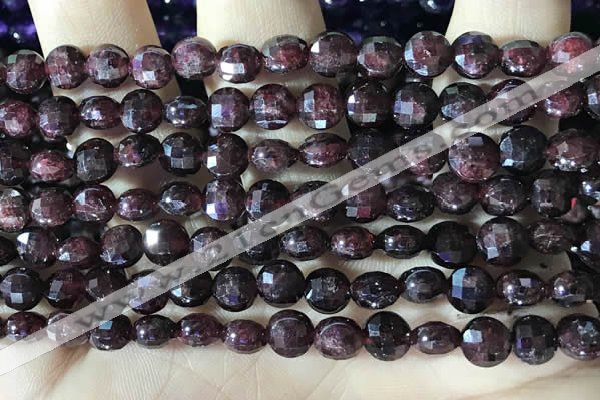 CCB630 15.5 inches 6mm faceted coin red garnet gemstone beads