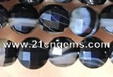 CCB631 15.5 inches 6mm faceted coin black line agate beads