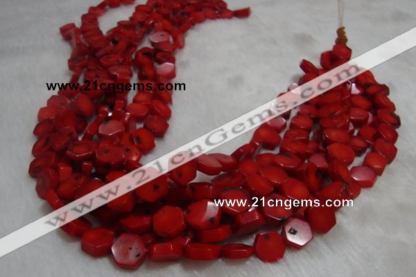 CCB64 15.5 inches 13mm hexagon red coral beads Wholesale