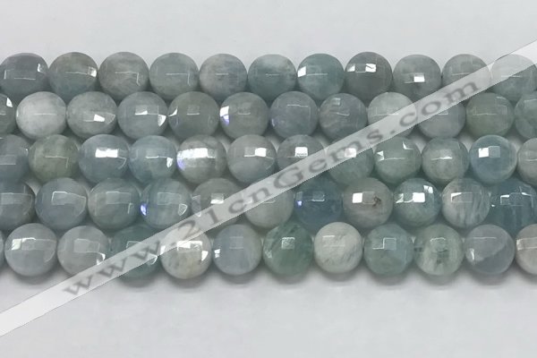 CCB680 15.5 inches 10mm faceted coin aquamarine gemstone beads