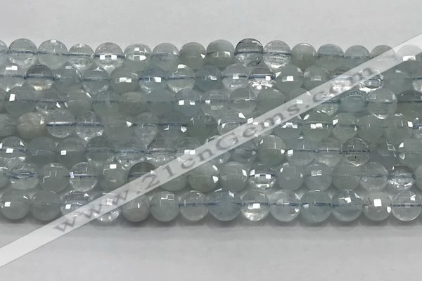 CCB700 15.5 inches 6mm faceted coin aquamarine gemstone beads