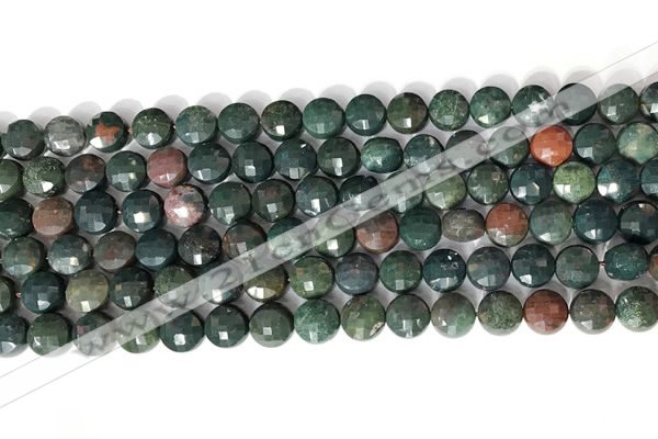 CCB750 15.5 inches 8mm faceted coin Indian bloodstone gemstone beads