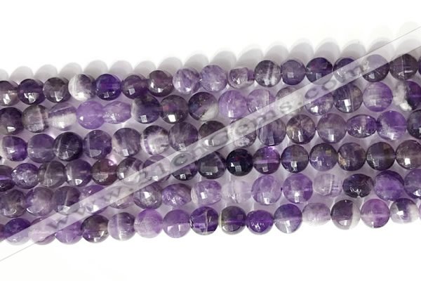 CCB753 15.5 inches 8mm faceted coin dogtooth amethyst beads