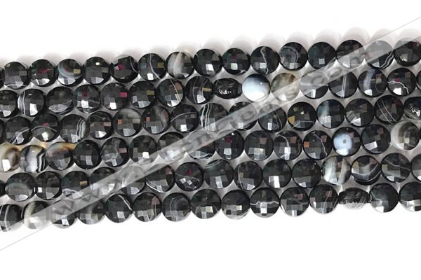 CCB754 15.5 inches 8mm faceted coin black line agate beads