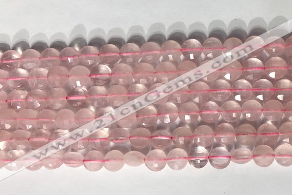 CCB759 15.5 inches 8mm faceted coin rose quartz beads