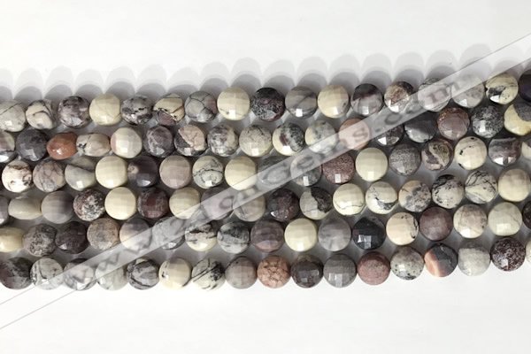 CCB761 15.5 inches 8mm faceted coin purple striped jasper beads