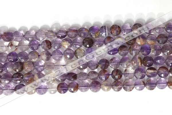 CCB764 15.5 inches 8mm faceted coin purple phantom quartz  beads