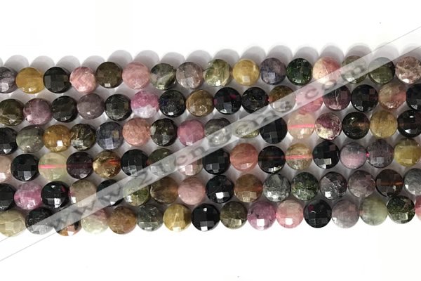 CCB770 15.5 inches 8mm faceted coin tourmaline gemstone beads