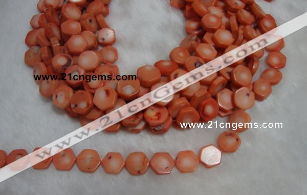 CCB85 15.5 inches 13mm hexagon pink coral beads Wholesale