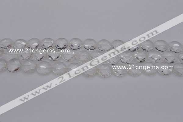 CCC503 15.5 inches 10mm faceted coin natural white crystal beads