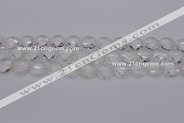 CCC505 15.5 inches 14mm faceted coin natural white crystal beads