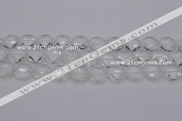 CCC508 15.5 inches 20mm faceted coin natural white crystal beads