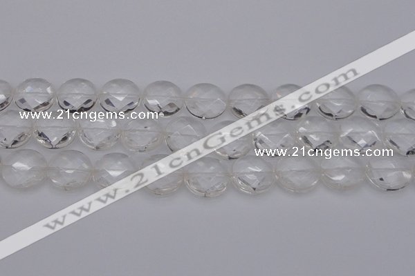 CCC509 15.5 inches 22mm faceted coin natural white crystal beads