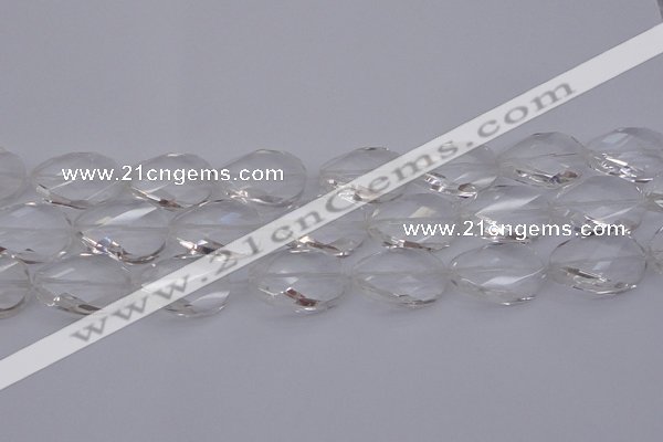 CCC522 15.5 inches 20*30mm twisted & faceted oval white crystal beads