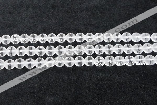 CCC614 15.5 inches 12mm faceted round matte natural white crystal beads