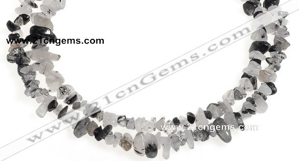 CCH08 35 inches black & white quartz rutilated chips beads