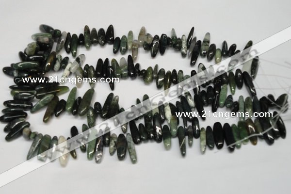 CCH343 15.5 inches 5*20mm moss agate chips gemstone beads wholesale